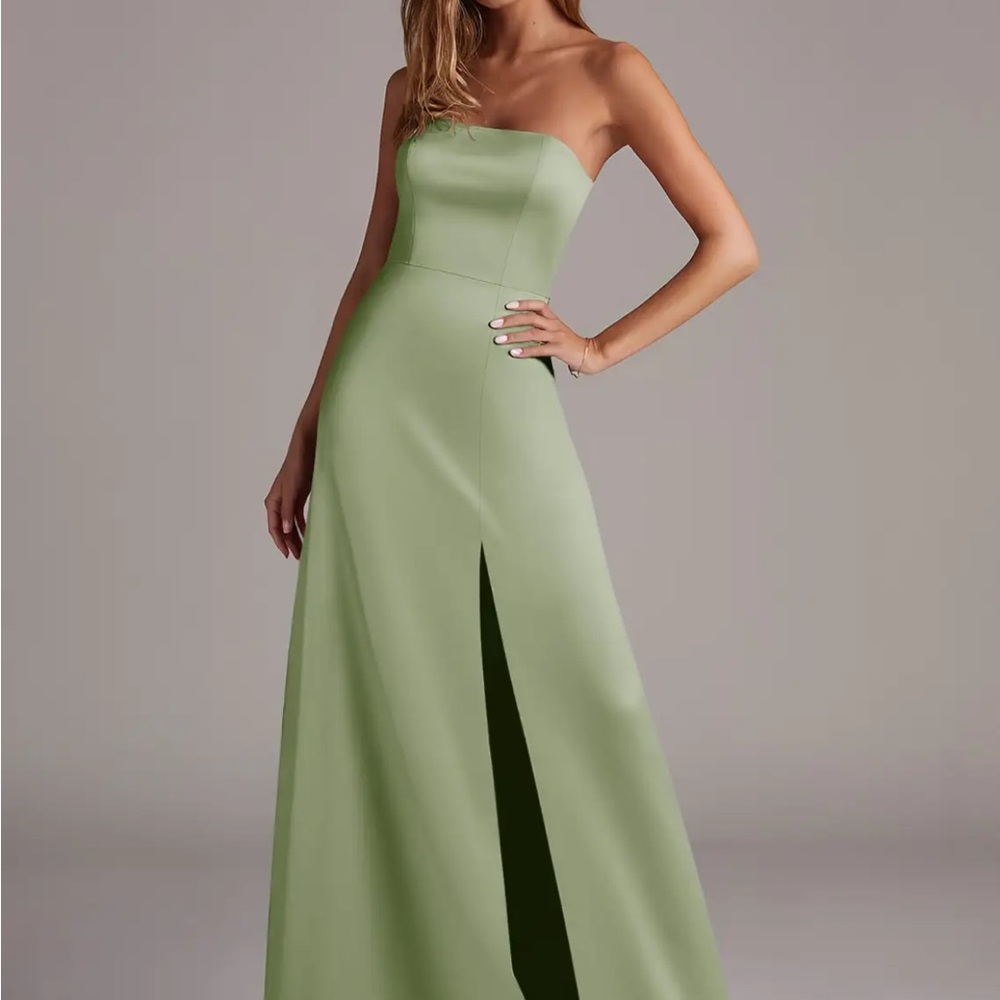Azazie Strapless Sage Green Wedding Dress - Size A8